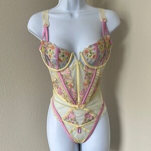 For Love And Lemons Yellow and Pink Floral Lingerie M